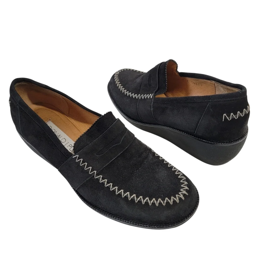 Donald J Pliner NIA Black Suede Platform Loafer Women Sz 7M Comfort Lightweight